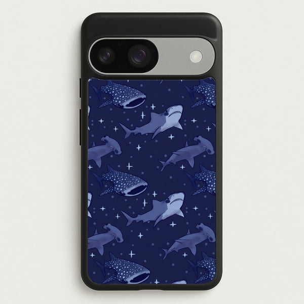 Navy Shark Pattern Phone Case - Google Pixel 9 / 9 Pro / Standard