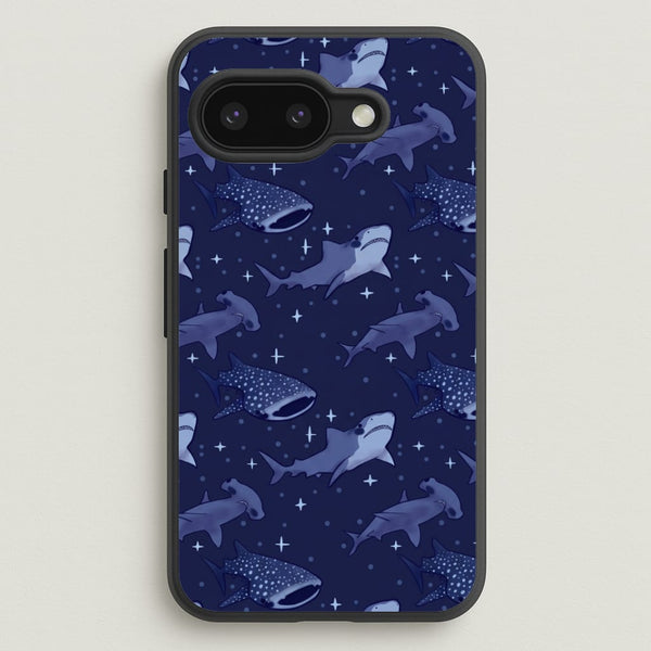 Navy Shark Pattern Phone Case - Google Pixel 9a / Standard