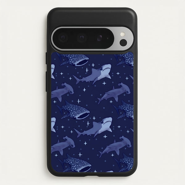 Navy Shark Pattern Phone Case - Google Pixel 9 Pro XL / Standard