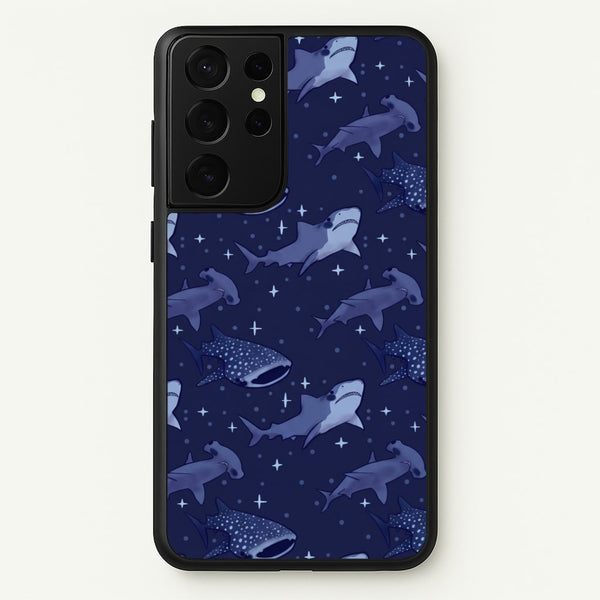 Navy Shark Pattern Phone Case - Galaxy S21 Ultra / Standard