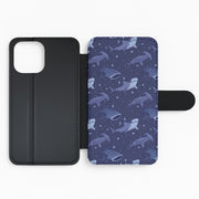 Navy Shark Pattern Flip / Wallet Phone Case 2