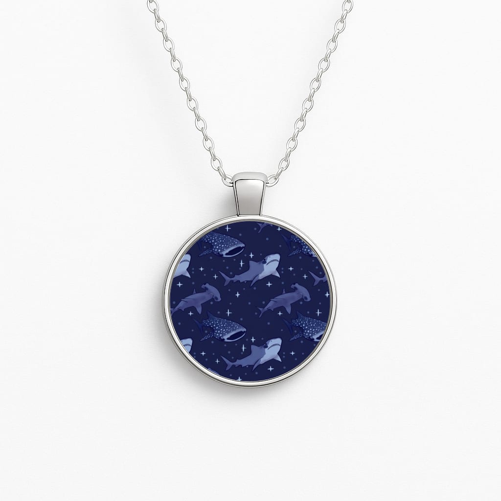 Navy Shark Pattern Necklace