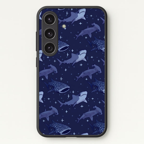Navy Shark Pattern Phone Case - Galaxy S24FE / Standard