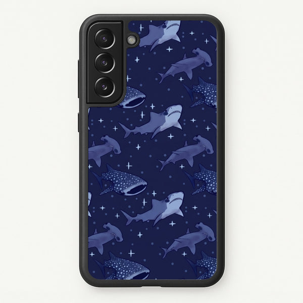 Navy Shark Pattern Phone Case - Galaxy S21 Plus / Standard