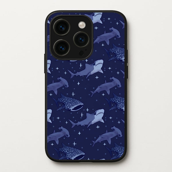 Navy Shark Pattern Phone Case - iPhone 15 Pro Max / Standard