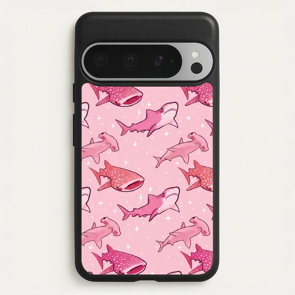 Pink Shark Pattern Phone Case - Google Pixel 9 Pro XL / Standard