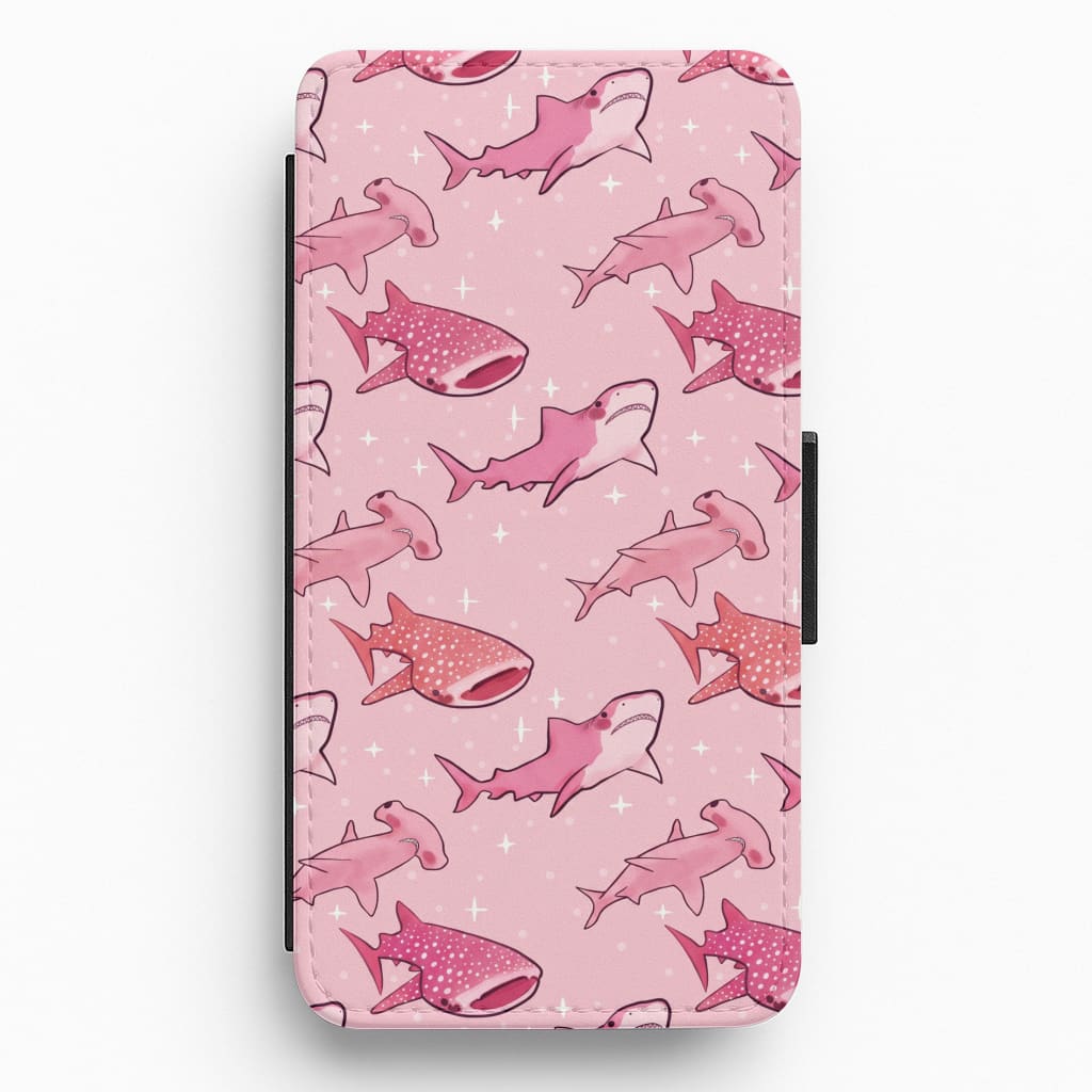 Pink Shark Pattern Flip / Wallet Phone Case