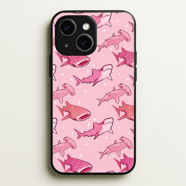 Pink Shark Pattern Phone Case - iPhone 15 Plus / Standard