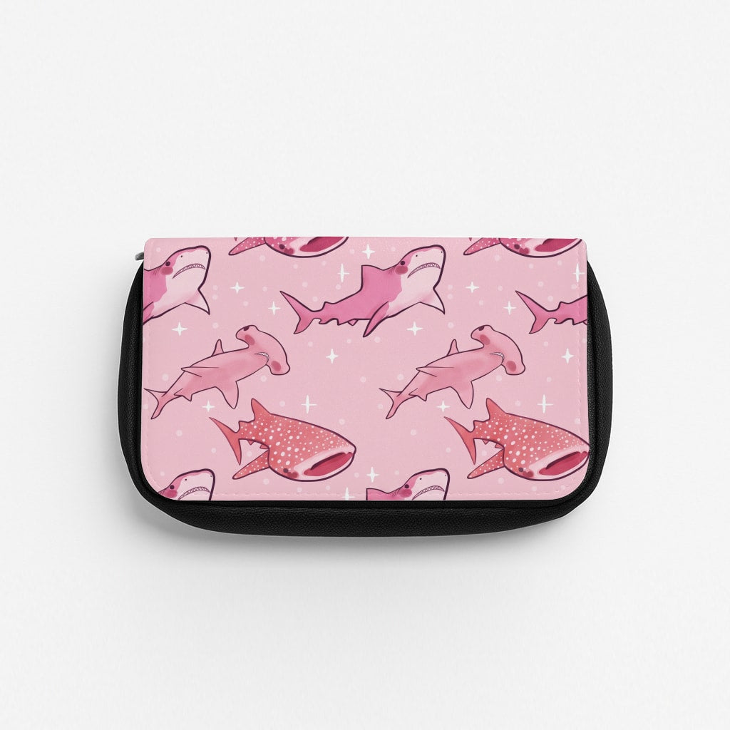 Pink Shark Pattern Pencil Case