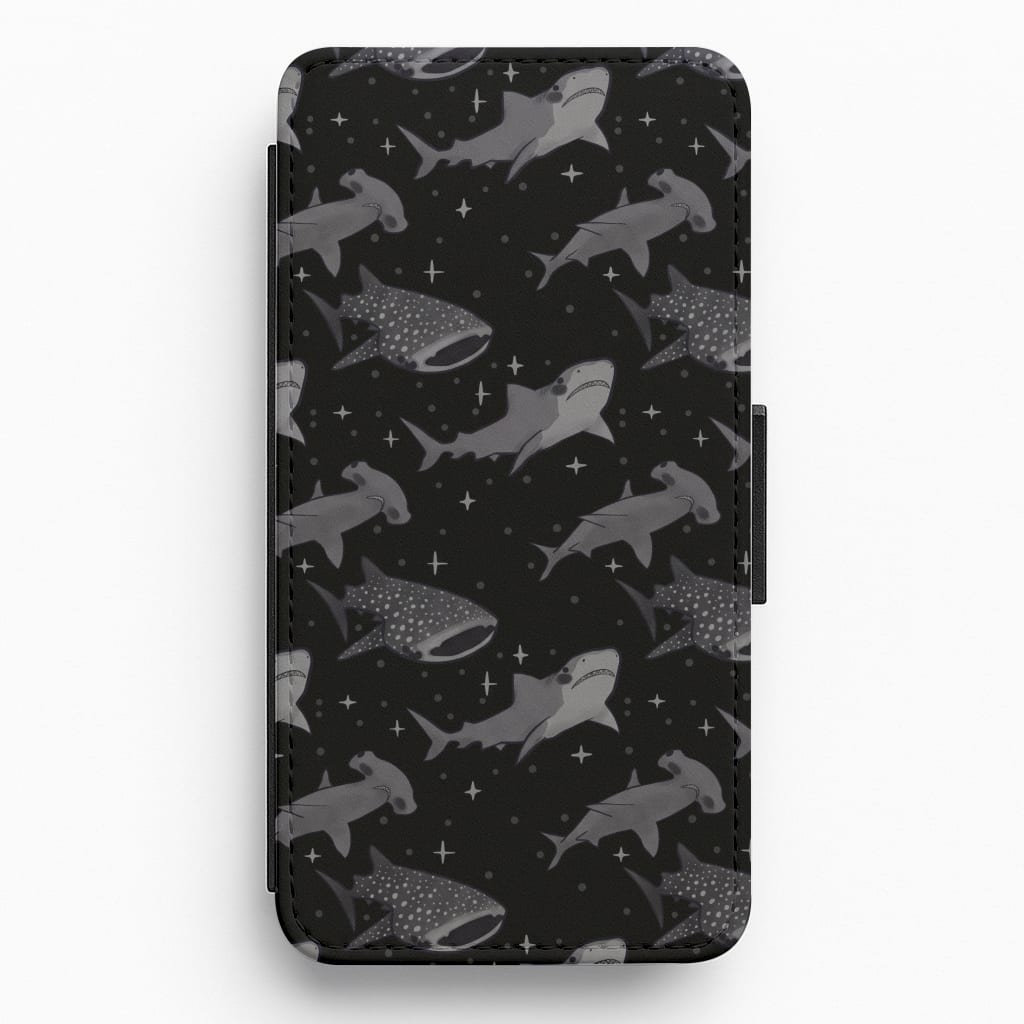 Black Shark Pattern Flip / Wallet Phone Case