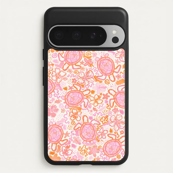 Coral Turtle Doodles Phone Case - Google Pixel 9 Pro XL / Standard