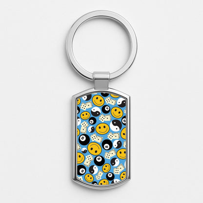 8 Ball Pattern - Skate Aesthetic  Silver Keyring