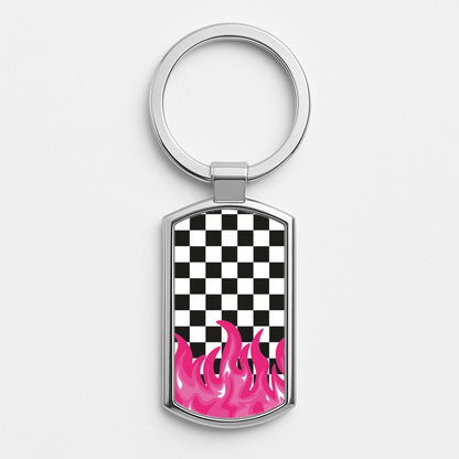 Pink Flame - Skate Aesthetic  Silver Keyring