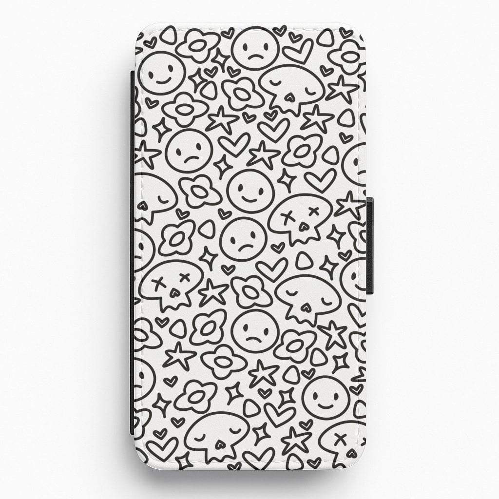 White Skulls - Skate Aesthetic  Flip / Wallet Phone Case