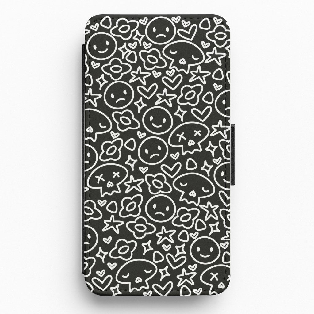 Black Skulls - Skate Aesthetic  Flip / Wallet Phone Case
