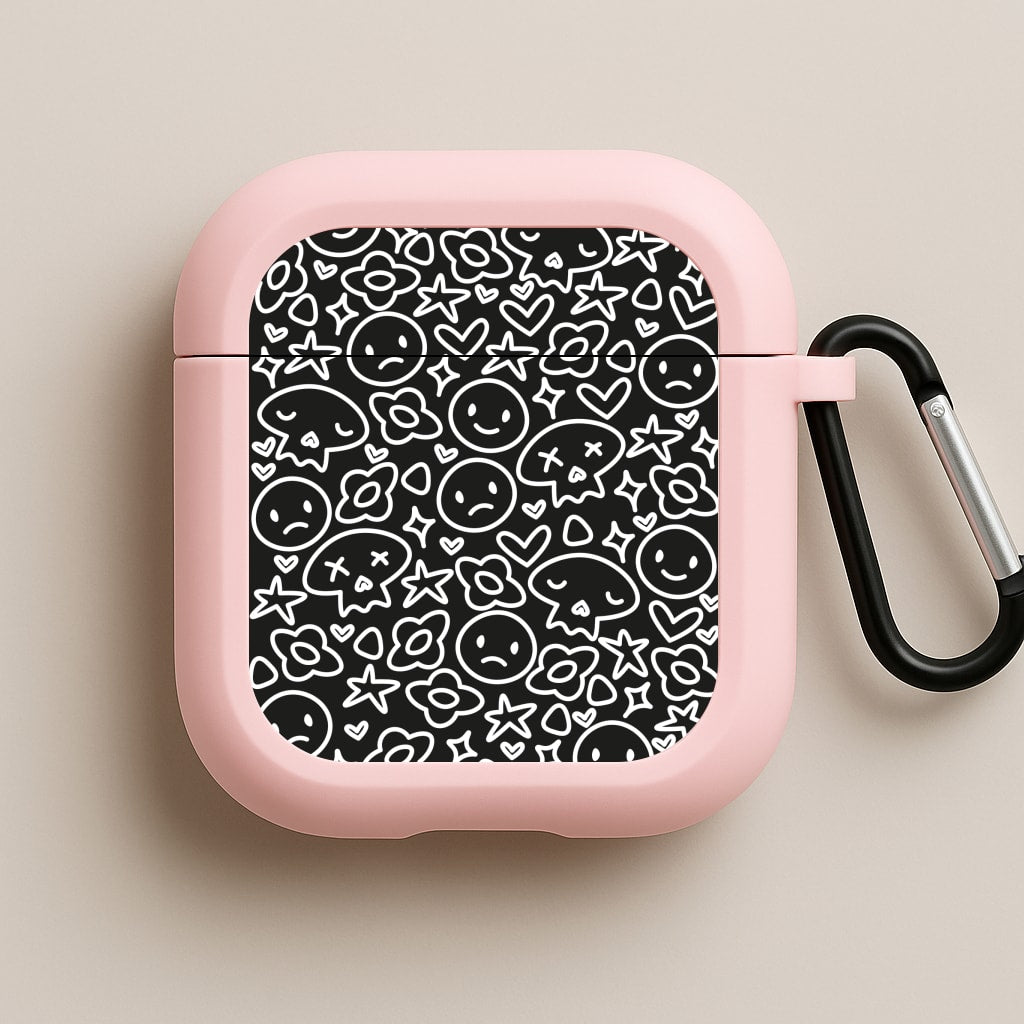 Black Skulls - Skate Aesthetic  Pink AirPods Case
