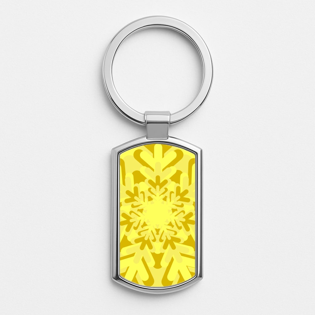 Yellow - Colourful Snowflakes Silver Keyring