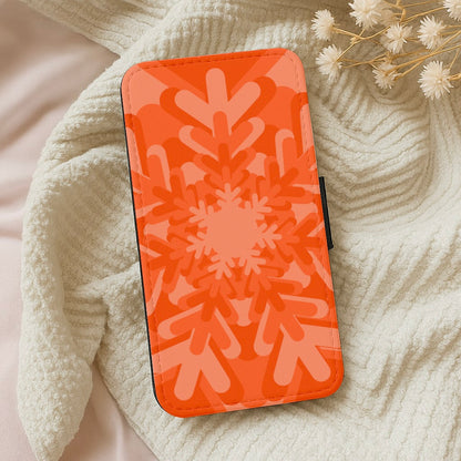 Orange - Colourful Snowflakes Wallet Phone Case