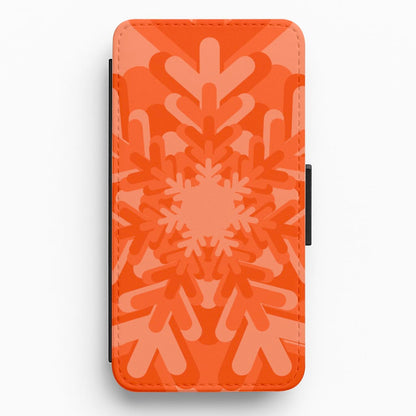 Orange - Colourful Snowflakes Flip / Wallet Phone Case