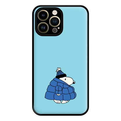 Cartoon Beagle Puffer Jacket Blue Phone Case for iPhone 14 Pro Max