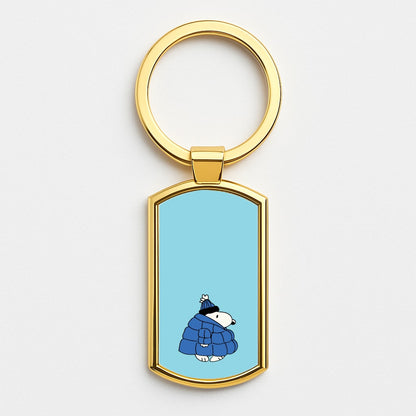 Cartoon Beagle Puffer Jacket Blue Gold Keyring