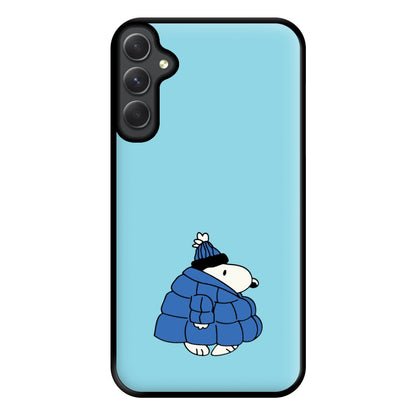 Cartoon Beagle Puffer Jacket Blue Phone Case for Galaxy A34
