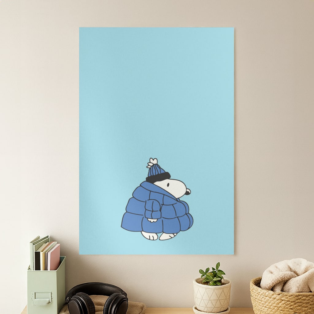 Cartoon Beagle Puffer Jacket Blue Poster