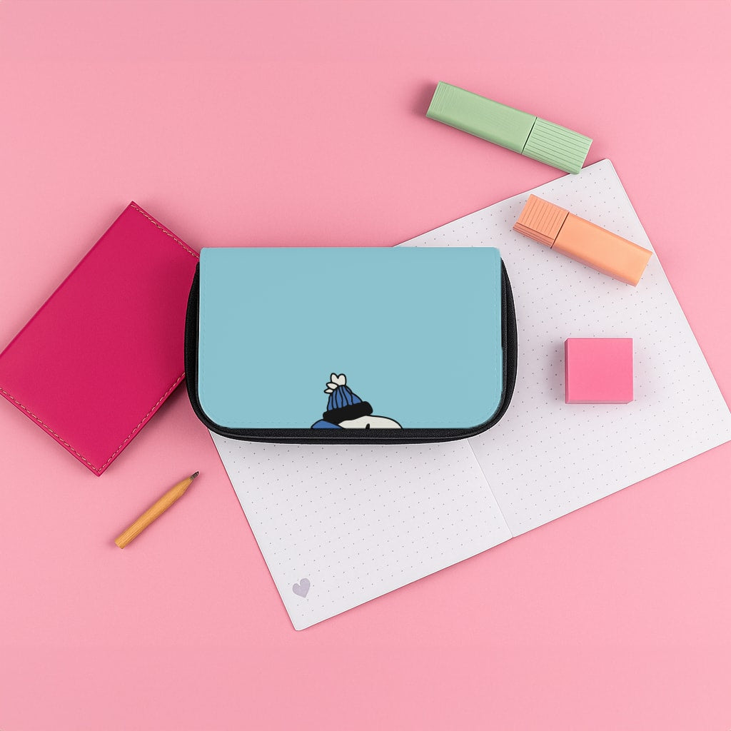 Cartoon Beagle Puffer Jacket Blue Pencil Case