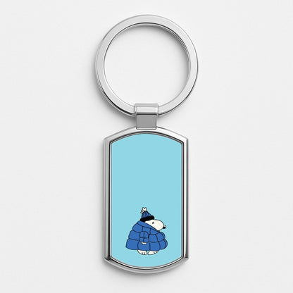 Cartoon Beagle Puffer Jacket Blue Silver Keyring