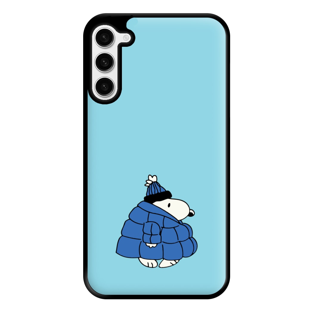 Cartoon Beagle Puffer Jacket Blue Phone Case for Galaxy S23 Plus