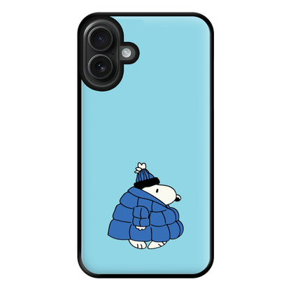 Cartoon Beagle Puffer Jacket Blue Phone Case for iPhone 16 Plus