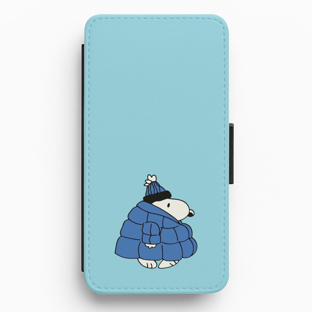 Cartoon Beagle Puffer Jacket Blue Flip / Wallet Phone Case