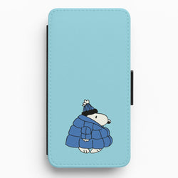 Cartoon Beagle Puffer Jacket Blue Flip / Wallet Phone Case