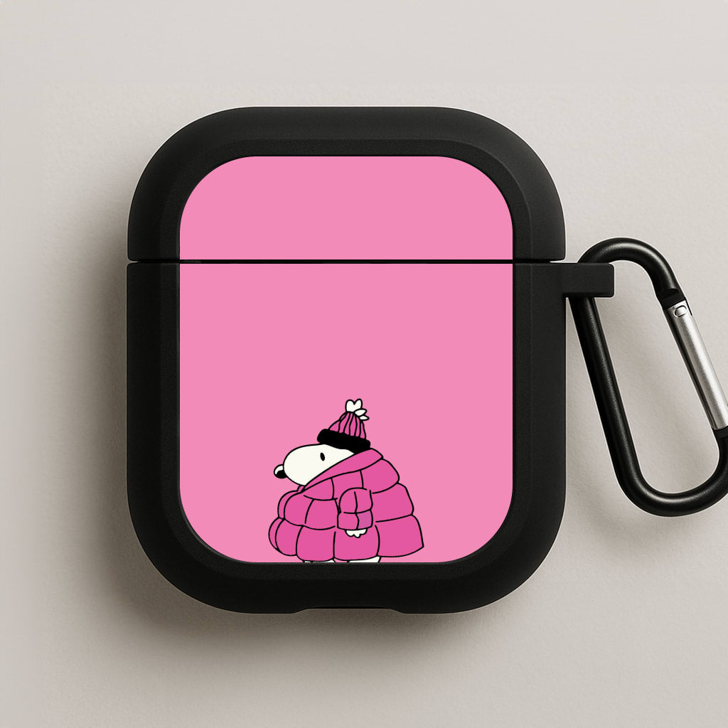 Cartoon Beagle Puffer Jacket Pink AirPods Case