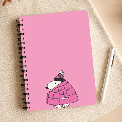 Cartoon Beagle Puffer Jacket Pink Notepad