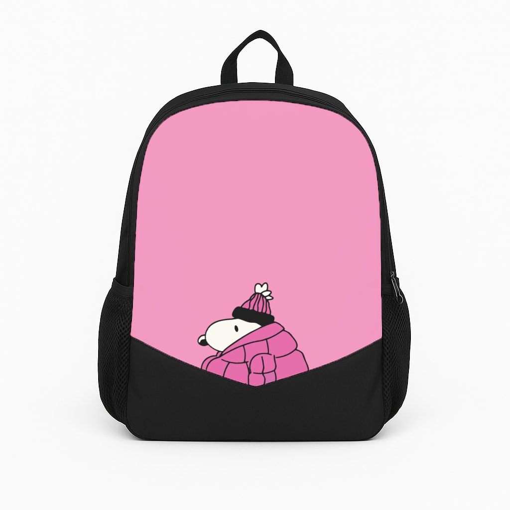 Cartoon Beagle Puffer Jacket Pink Backpack