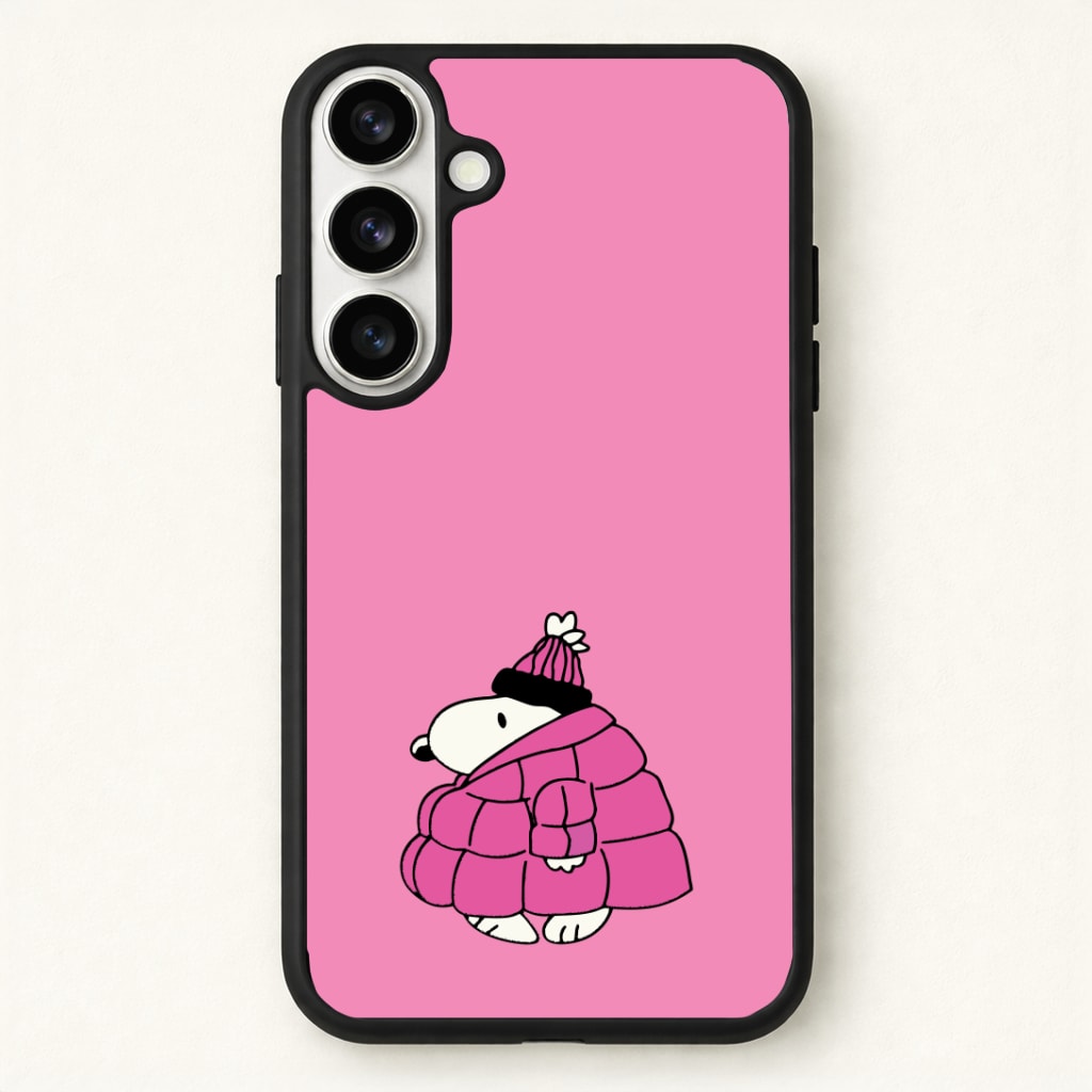 Cartoon Beagle Puffer Jacket Pink Phone Case for Galaxy S26 Plus