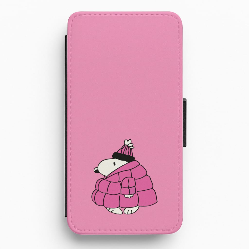 Cartoon Beagle Puffer Jacket Pink Flip / Wallet Phone Case