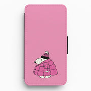 Cartoon Beagle Puffer Jacket Pink Flip / Wallet Phone Case 1