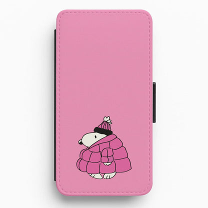 Cartoon Beagle Puffer Jacket Pink Flip / Wallet Phone Case