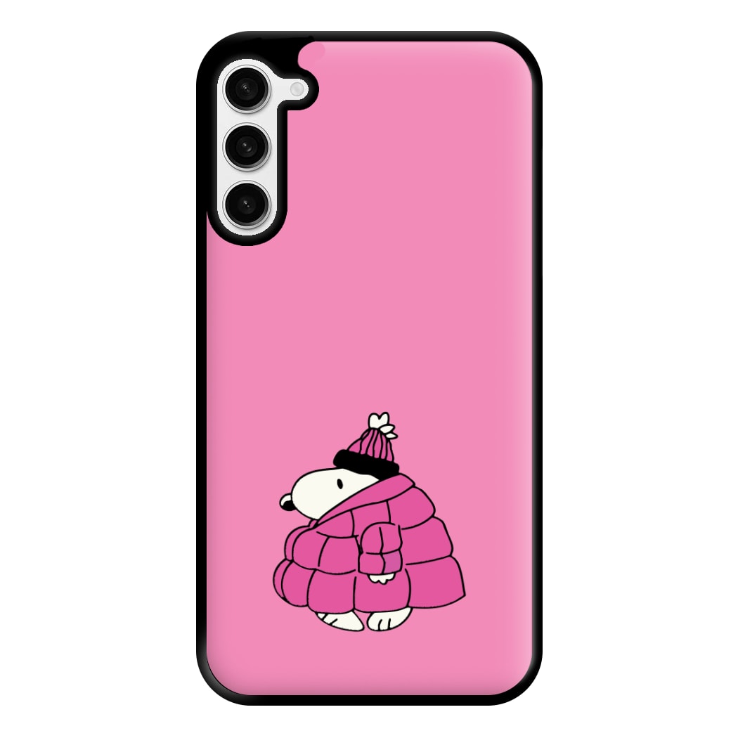 Cartoon Beagle Puffer Jacket Pink Phone Case for Galaxy S23 Plus