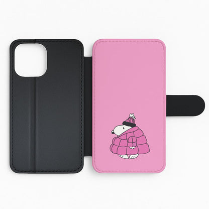 Cartoon Beagle Puffer Jacket Pink Flip Phone Case