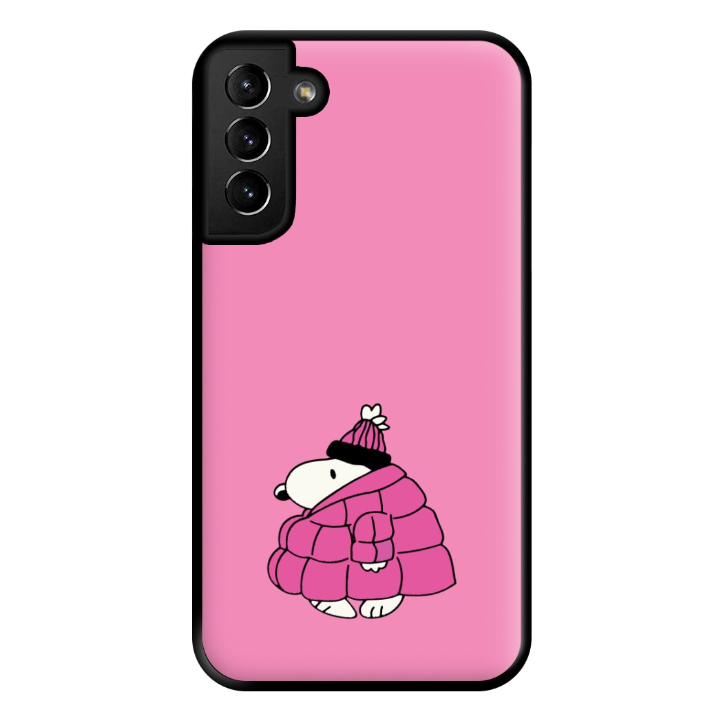 Cartoon Beagle Puffer Jacket Pink Phone Case for Galaxy S21 Plus