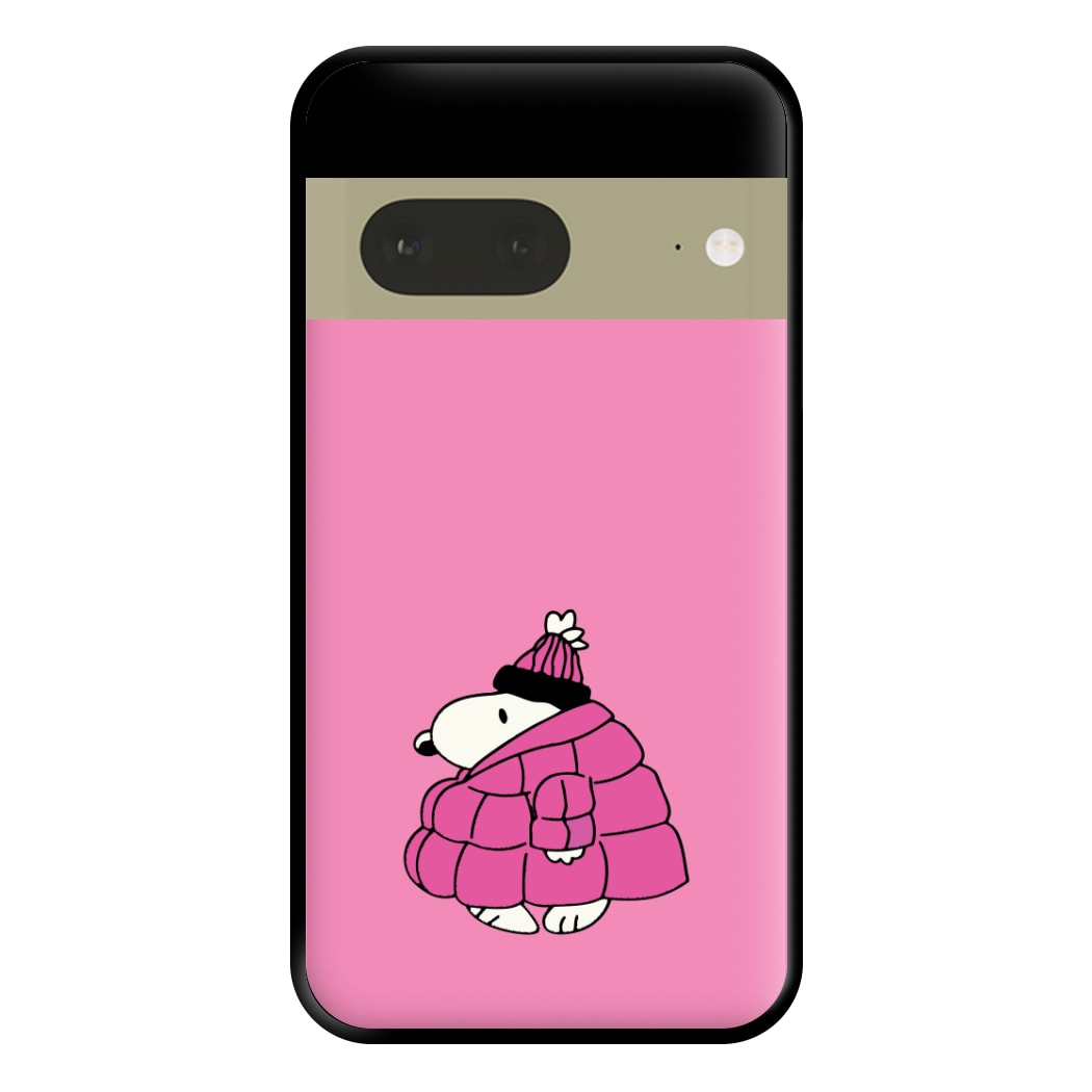 Cartoon Beagle Puffer Jacket Pink Phone Case for Google Pixel 7a