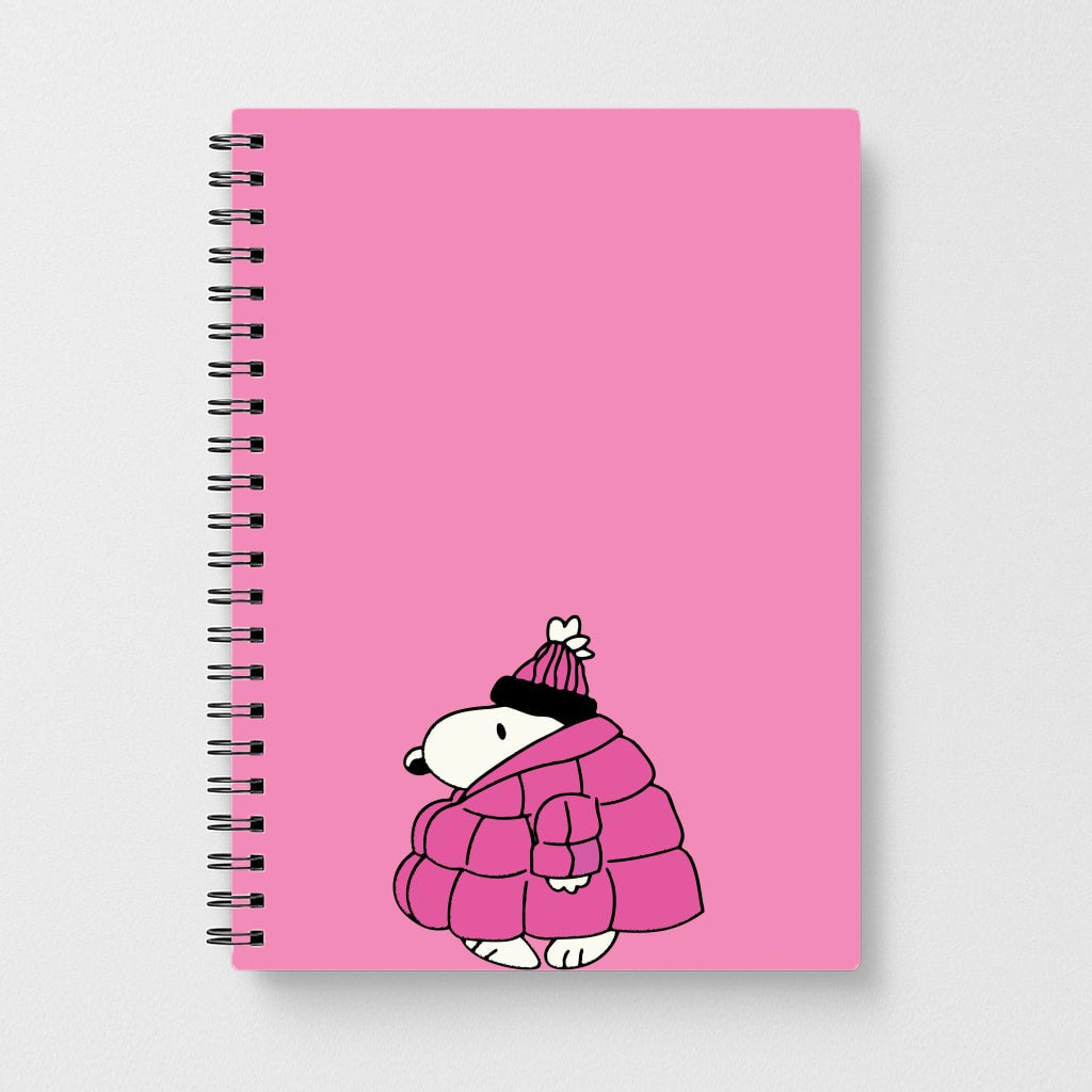 Cartoon Beagle Puffer Jacket Pink Notebook
