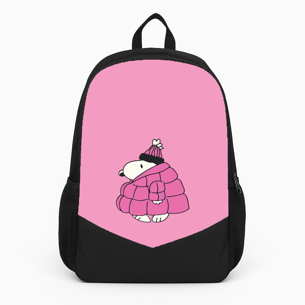 Cartoon Beagle Puffer Jacket Pink Backpack