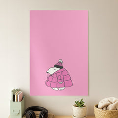 Cartoon Beagle Puffer Jacket Pink Poster