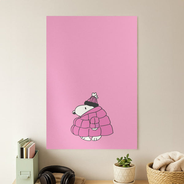 Cartoon Beagle Puffer Jacket Pink Poster