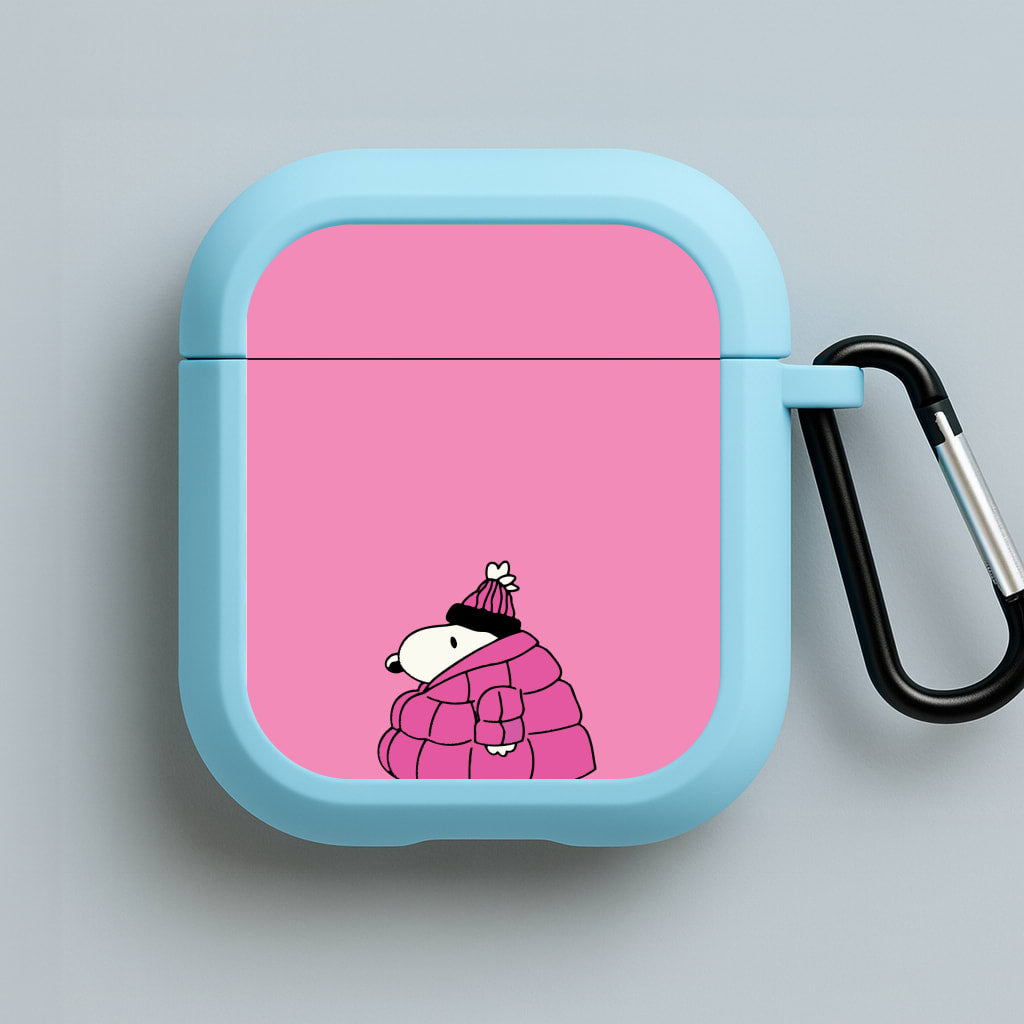 Cartoon Beagle Puffer Jacket Pink Blue AirPods Case