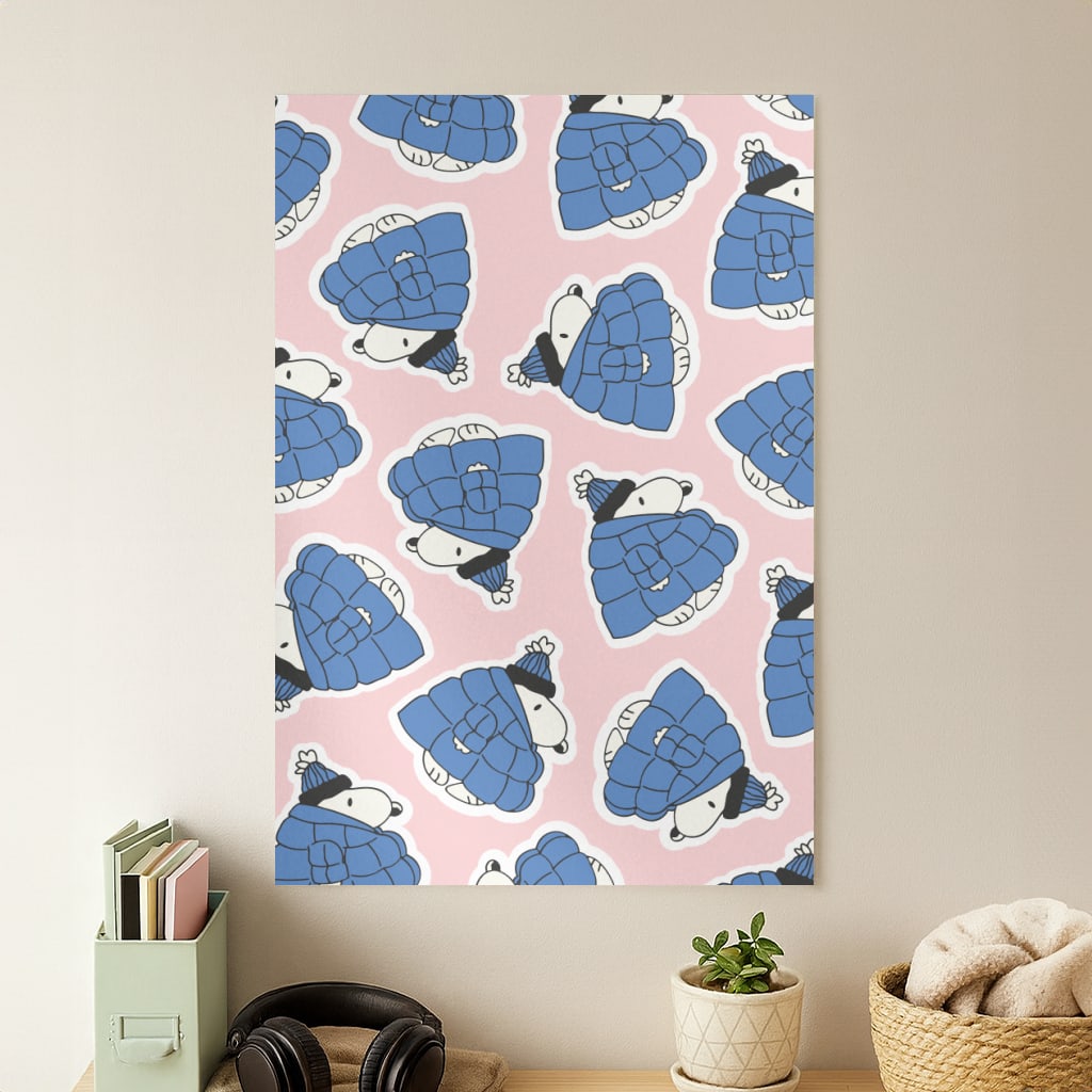 Cartoon Beagle Puffer Jacket Pattern Poster